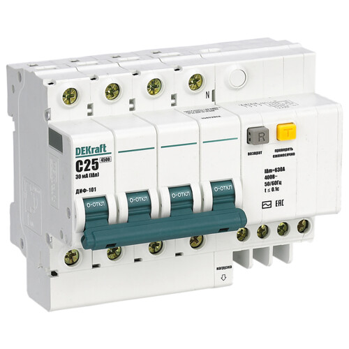 Автоматический выключатель дифференциального тока (АВДТ) 4п 16А х-ка C 30мА тип AC 4.5кА ДИФ-101