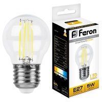 Лампа светодиодная LED 5вт Е27 теплый шар Filament LB-61