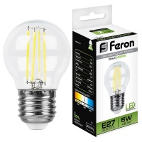 Лампа светодиодная LED 5вт Е27 белый шар Filament LB-61