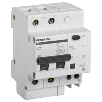 Автоматический выключатель дифференциального тока (АВДТ) 2п 25А х-ка C 100мА тип AC АД12 Generica