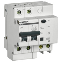 Автоматический выключатель дифференциального тока (АВДТ) 2п 50А х-ка C 30мА тип AC АД12 Generica