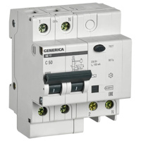 Автоматический выключатель дифференциального тока (АВДТ) 2п 50А х-ка C 100мА тип AC АД12 Generica