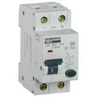 Автоматический выключатель дифференциального тока (АВДТ) 1п+N 20А х-ка C 30мА тип AC АВДТ32 Generica