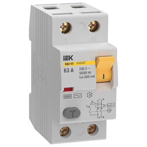 Выключатель дифференциального тока (УЗО) 2п 63А 300мА 6кА тип AC ВД3-63 KARAT