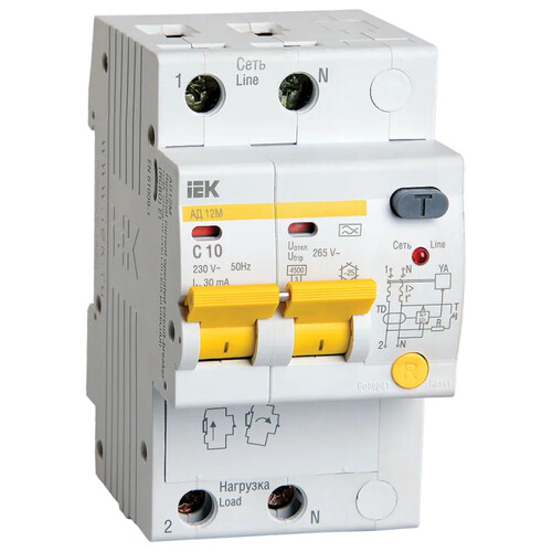 Автоматический выключатель дифференциального тока (АВДТ) 2п 10А х-ка C 30мА тип A АД12М