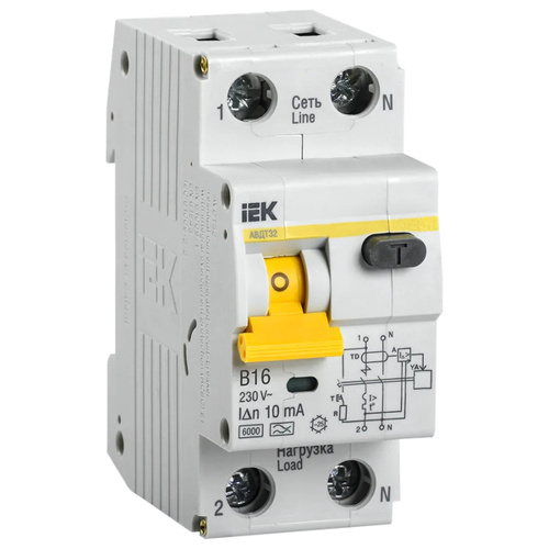 Автоматический выключатель дифференциального тока (АВДТ) 1п+N 16А х-ка B 10мА тип A АВДТ32