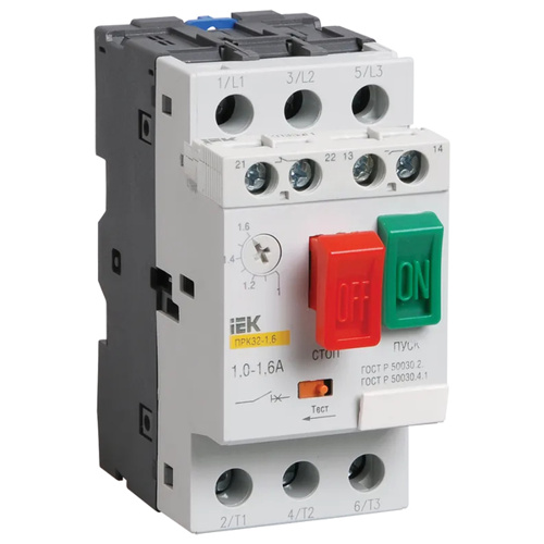 Автоматический выключатель для защиты электродвигателей 0.4-0.63А ПРК32-0.63 управление кнопками