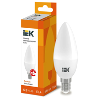 Лампа светодиодная LED 5вт E14 тепло-белый матовая свеча Eco