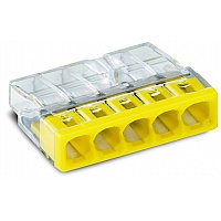 Клемма 5-проводная для распределительных коробок, прозрачный корпус, желтая крышка